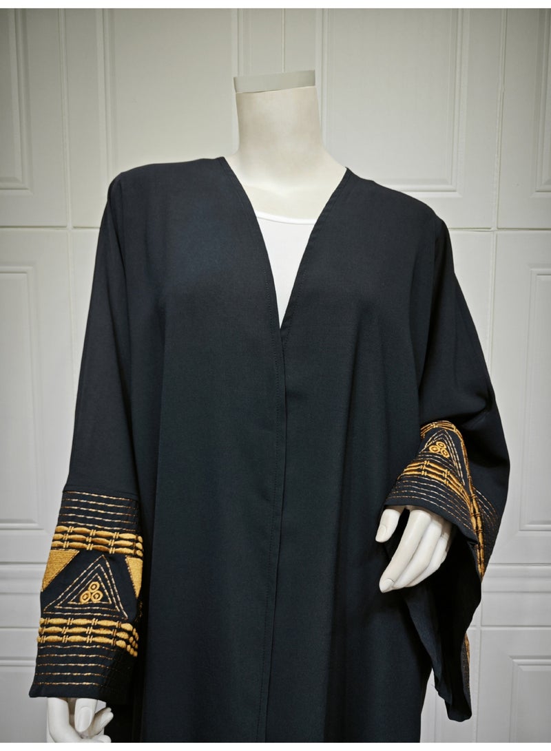 Women's Luxury Arabic Robe,Abaya with Golden Embroidery,Loose Fit for Ramadan & Eid(Black & Gold) - Image 2